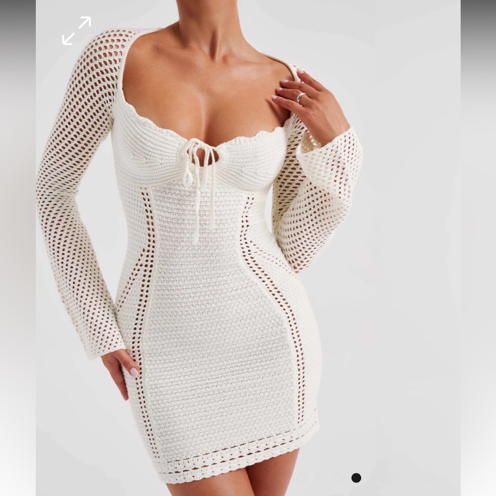 Women’s Cream Crochet Long Sleeve Bodycon Dress